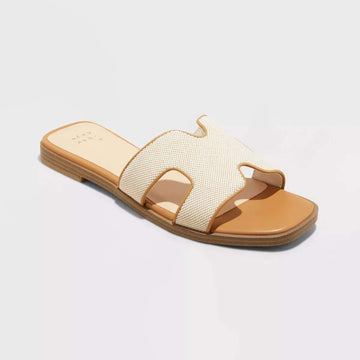 A New Day Nina H-Band Slide Sandals Khaki Size 7.5 Block Heel Slip-On