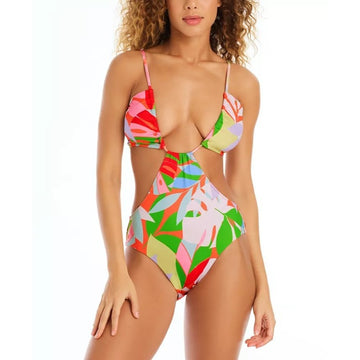 SANCTUARY Women's Summer Palms Cutout One Piece Swimsuit Size S