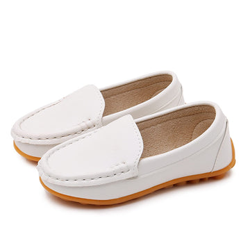 Toddler Boy White Loafers Size 11.5 PU Leather Slip-On Flats