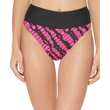 DKNY Women's High Waist Bikini Bottoms Size L Pink & Black