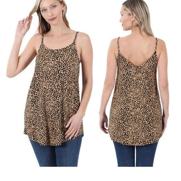 Zenana Women's Tan Animal Print Spaghetti Strap Reversible Tank Top