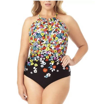 Anne Cole Women's Plus Size Floral High-Neck One Piece Swimsuit - Size 16