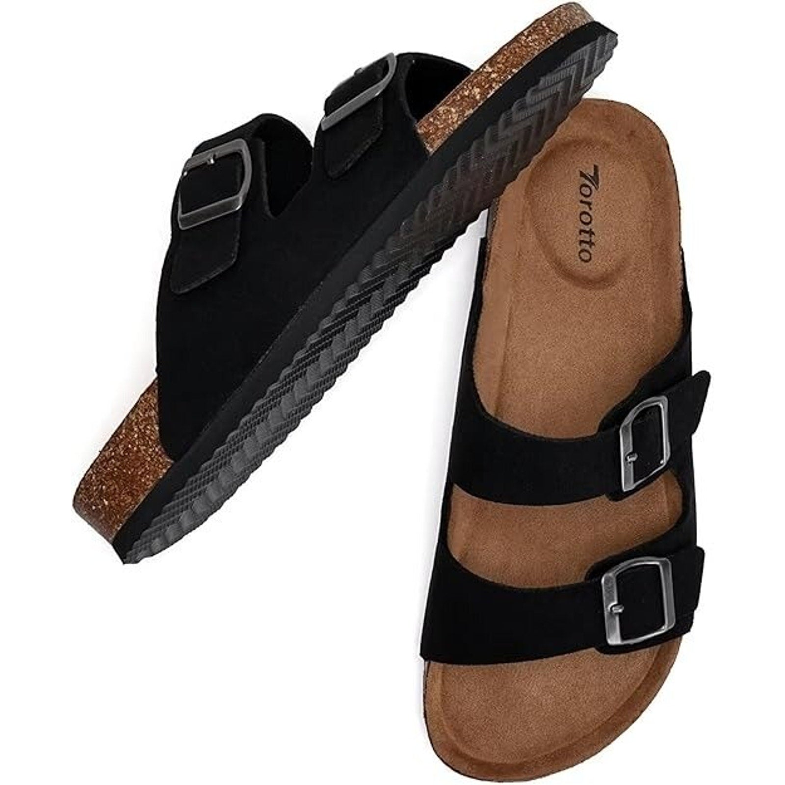 Torotto Men's Black Slides Sandals with Cork Footbed – Size 45 US 11