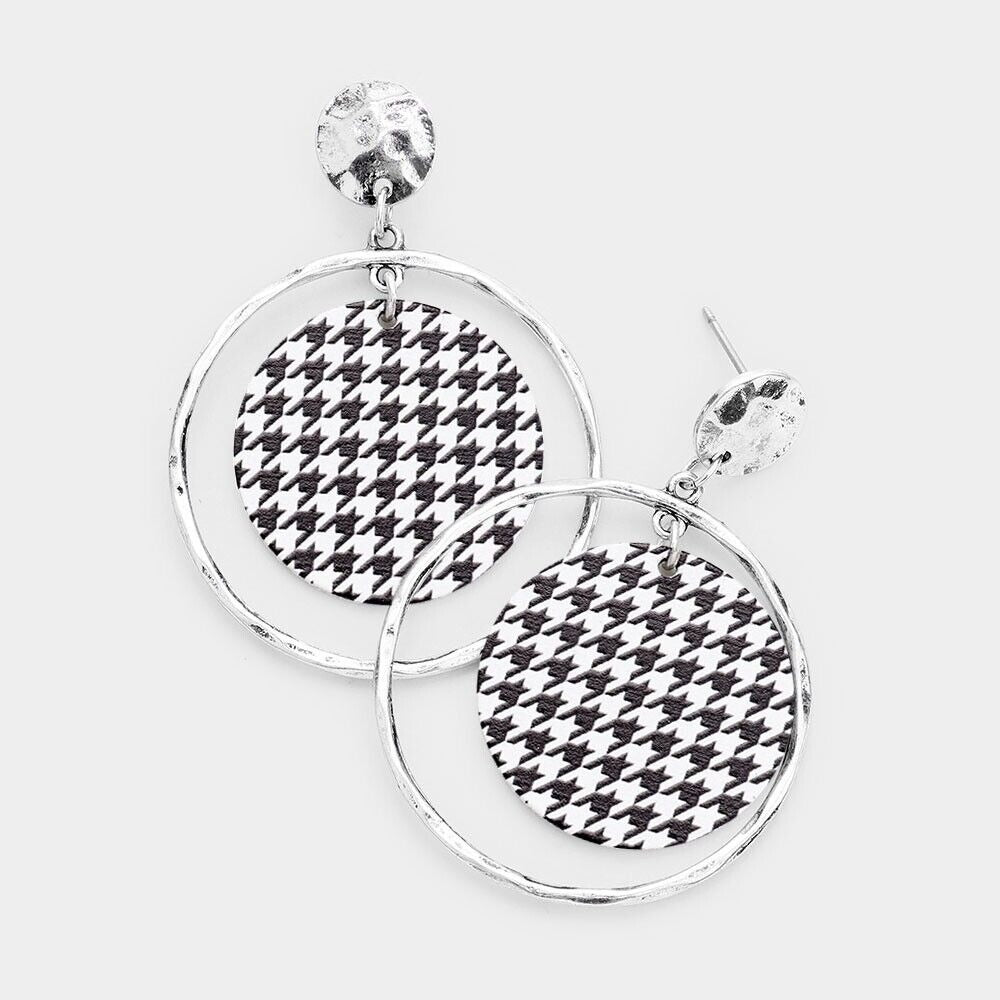 Women's Dangle Earrings Houndstooth Open Circle Layered Drop Metal Earrings