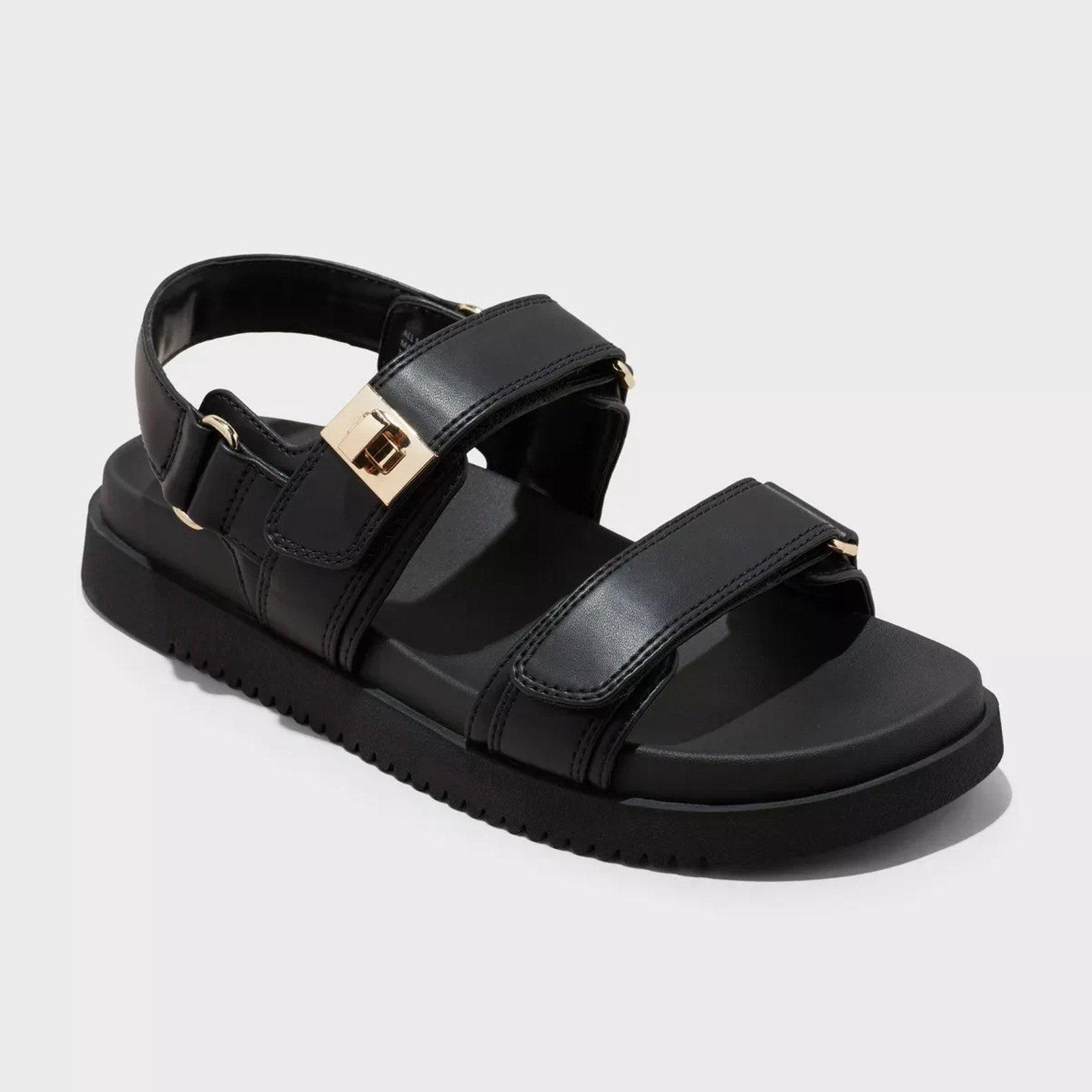 A New Day Women's Jonie Black Footbed Sandals Size 8 Faux Leather Open Toe