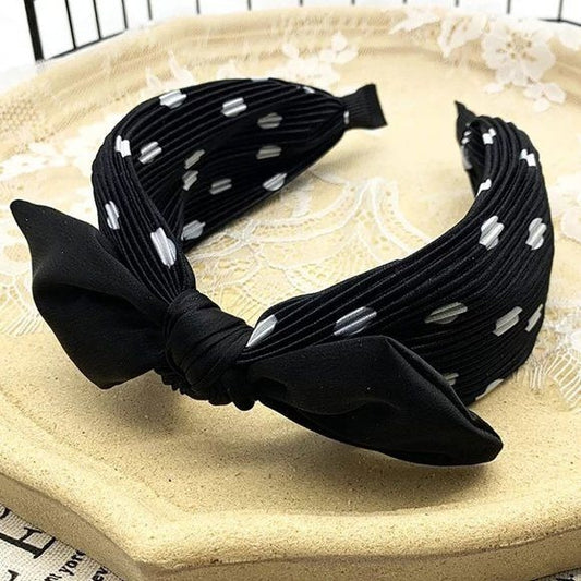 Women's Polka Dot Bow Headband, Stunning Black and White  Headband