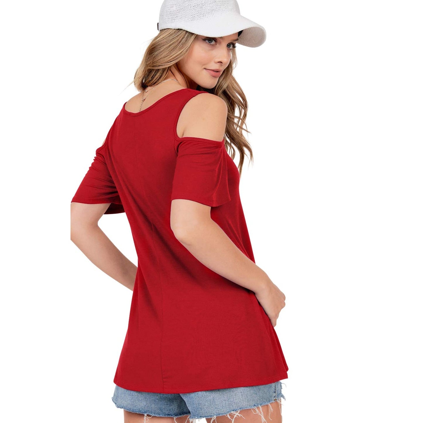 Women's Red Cold Shoulder Long Sleeve Top - Size XS