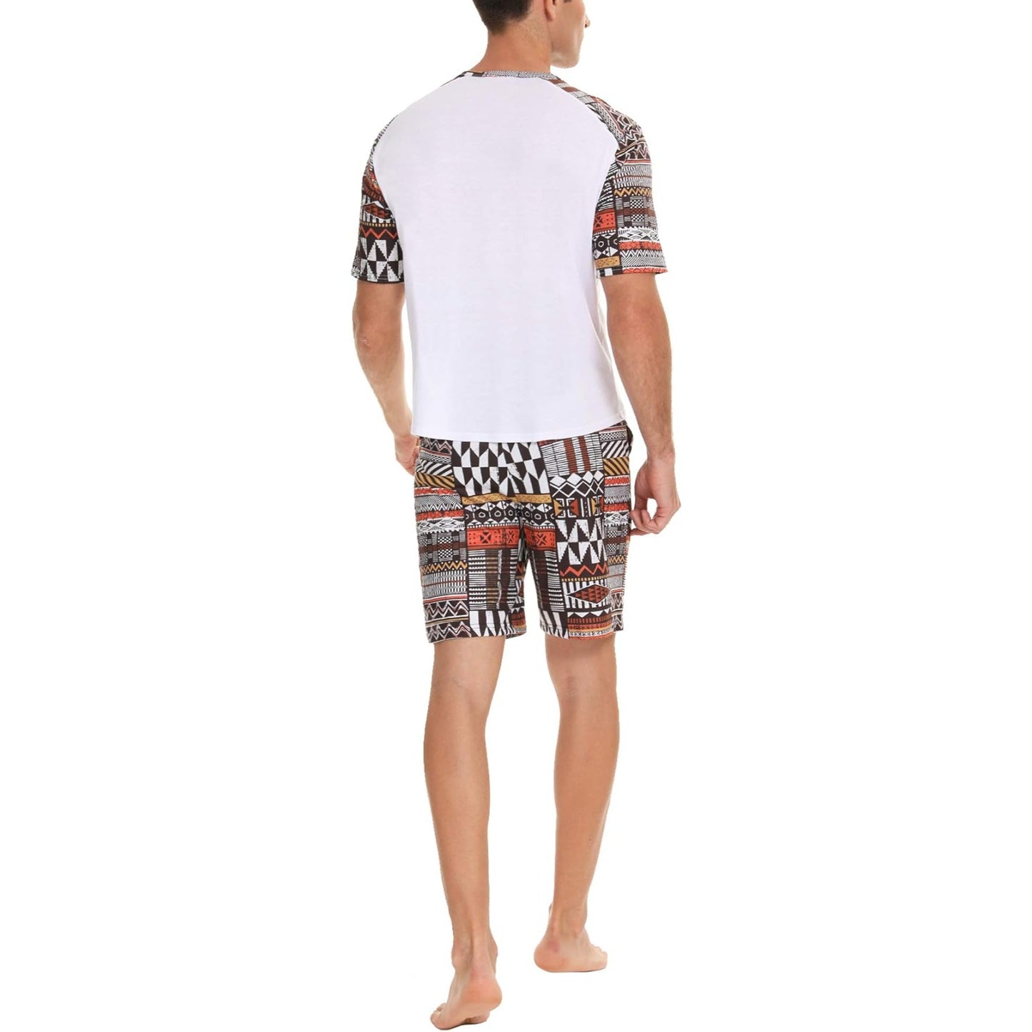 KINGBEEGA Men's Pajama Short Set - Size Medium Short Sleeve Cotton Pajama Shorts and Top