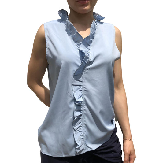 Women's Light Blue Ruffle Sleeve Blouse - Medium