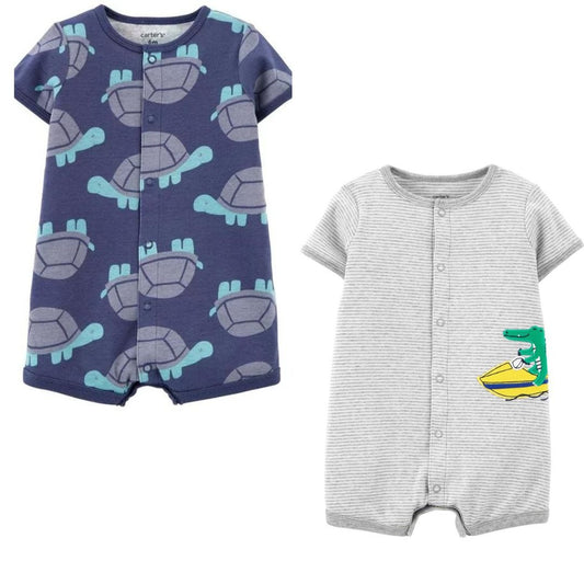 CARTER'S Baby Boy Rompers, 1 Turtle Romper and 1 Alligator Romper Size 3 Months