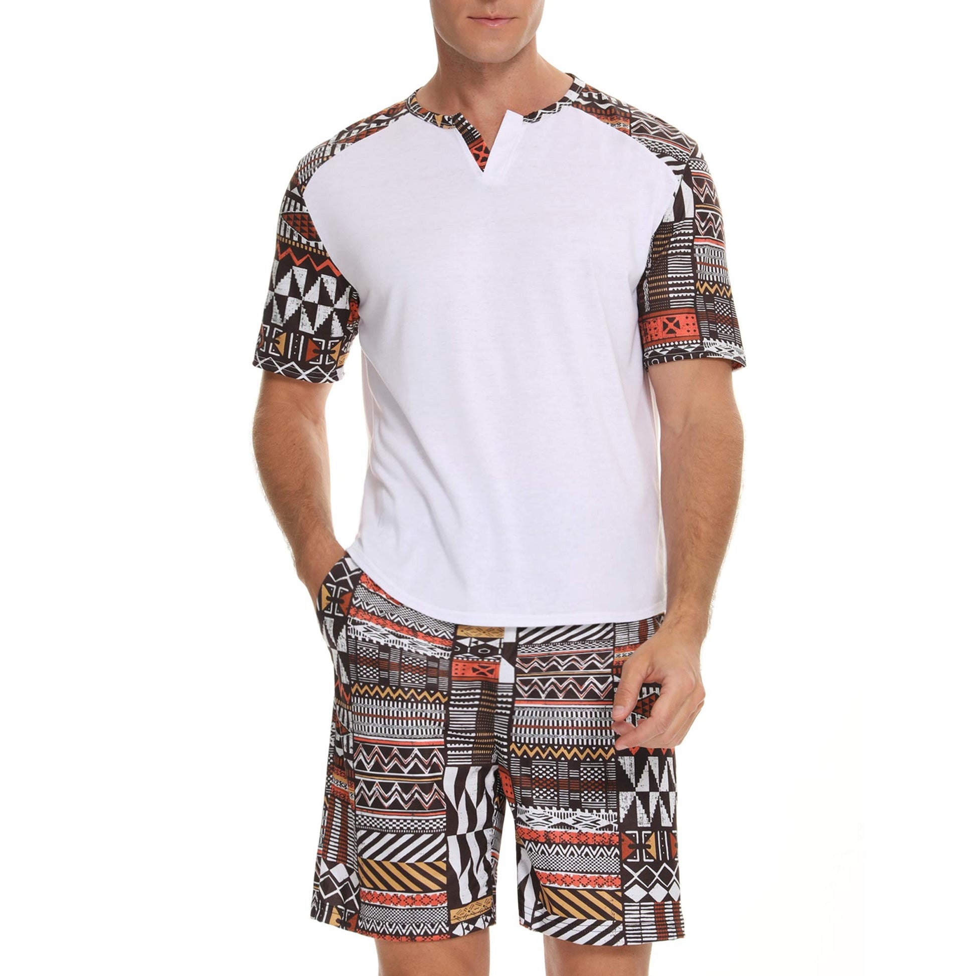 Men African Print Shorts and Henley Top Sleepwear or Loungewear Short Set