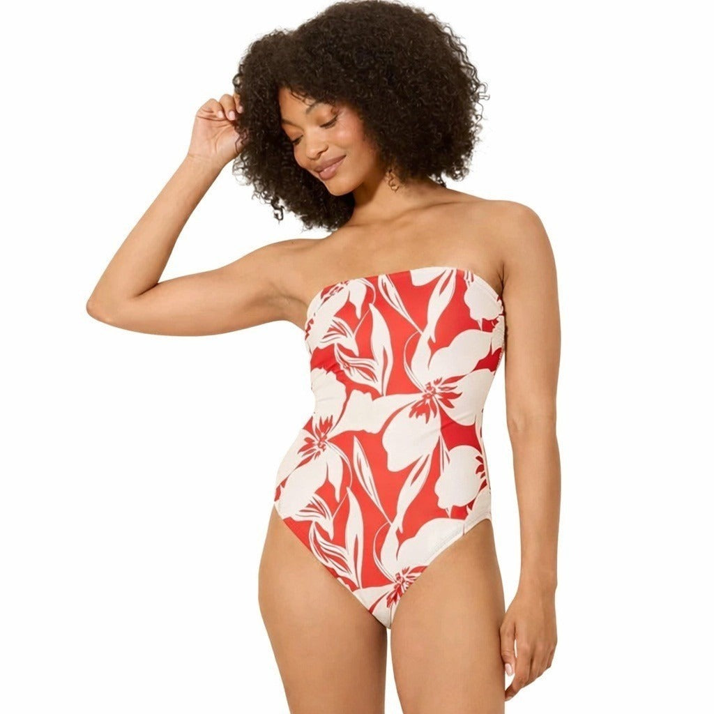 Shade & Shore Floral Bandeau High Leg One Piece Swimsuit