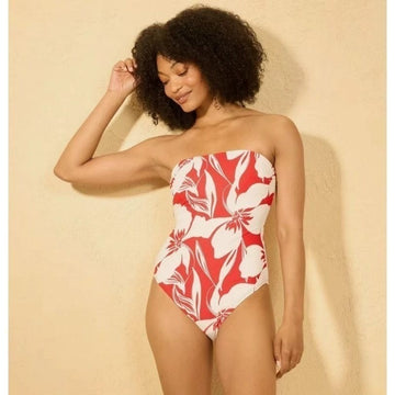 Shade & Shore Floral Bandeau High Leg One Piece Swimsuit