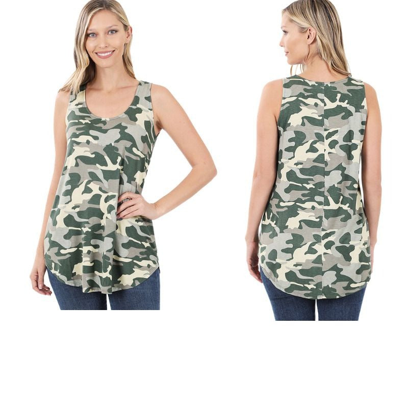 Stylish Zenana Plus Size Tank Top - Wide Strap Camouflage Print