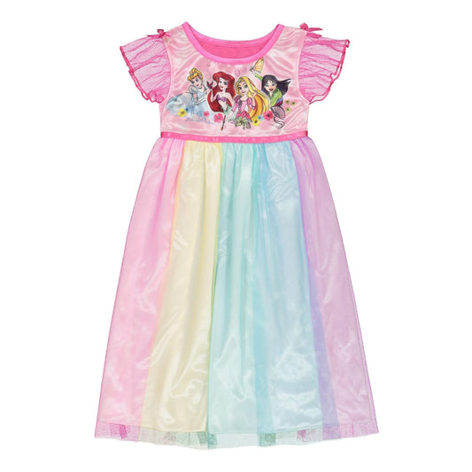 Toddler Girl Disney Princess Night Gown, Colorful Gown, Size 3T, Fire-Retardant Satin, Officially Licensed