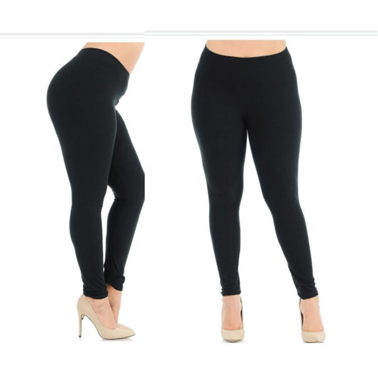 NEW MIX Women's Plus Size Black High Waist Full-Length Leggings - Front View