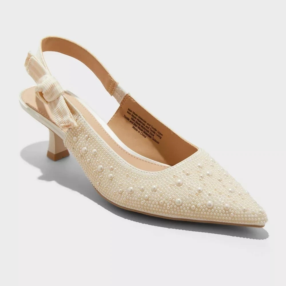 Women’s Milan Pearl Slingback Heels Ivory Satin
