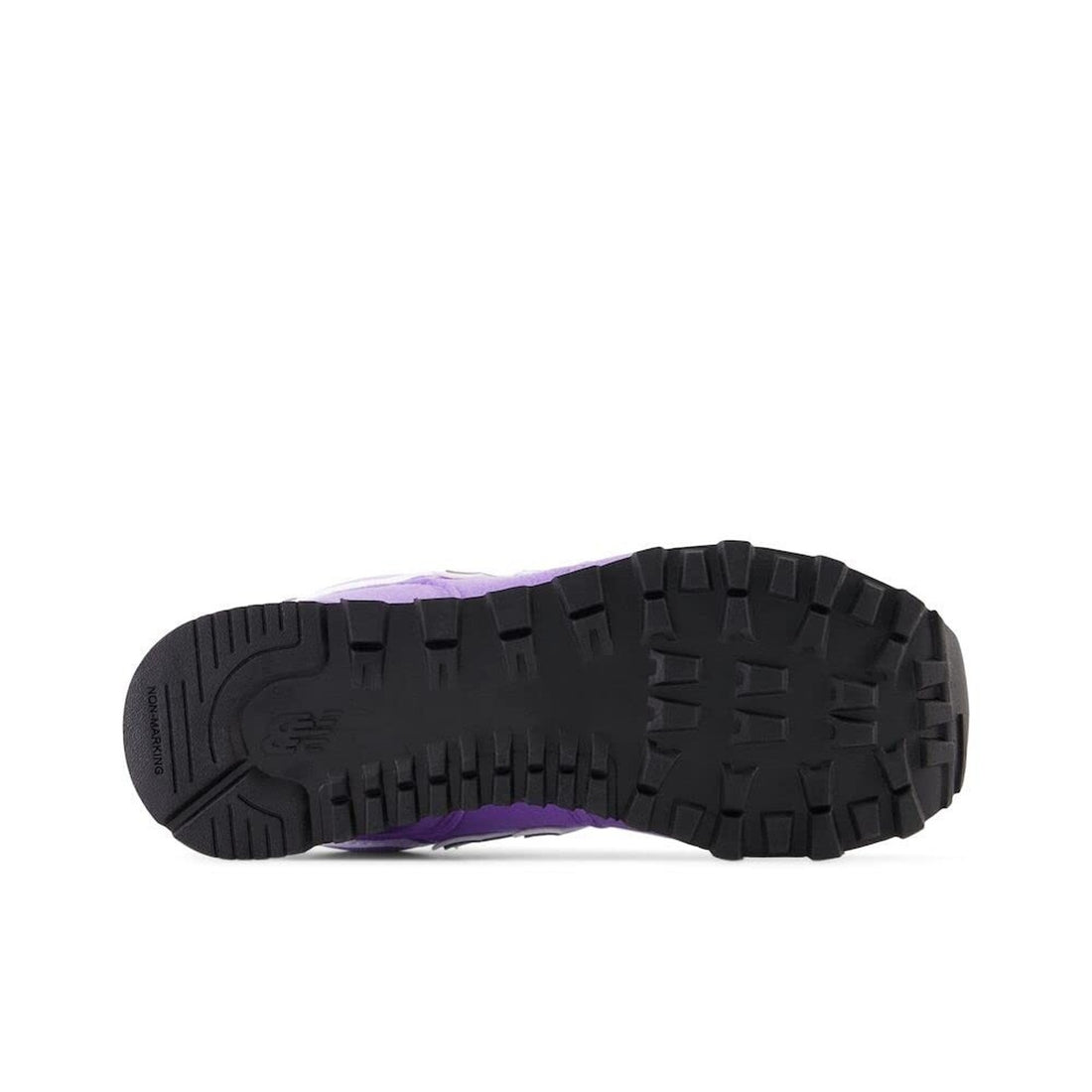 Purple sneaker with a brand logo on a white background