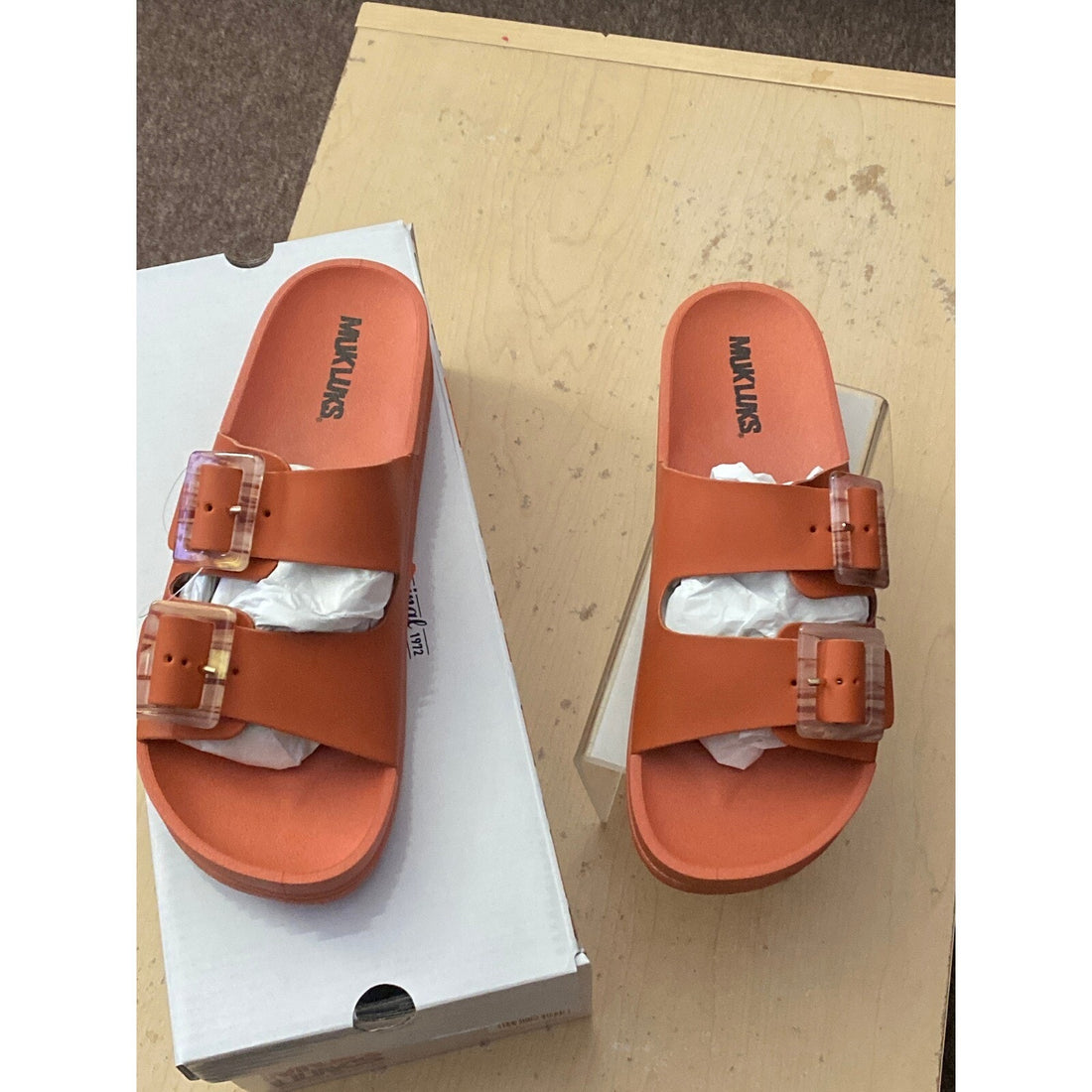 Muk Luks Grand Cayman Women's Sandals - Pumpkin Orange Slip-On Size 8