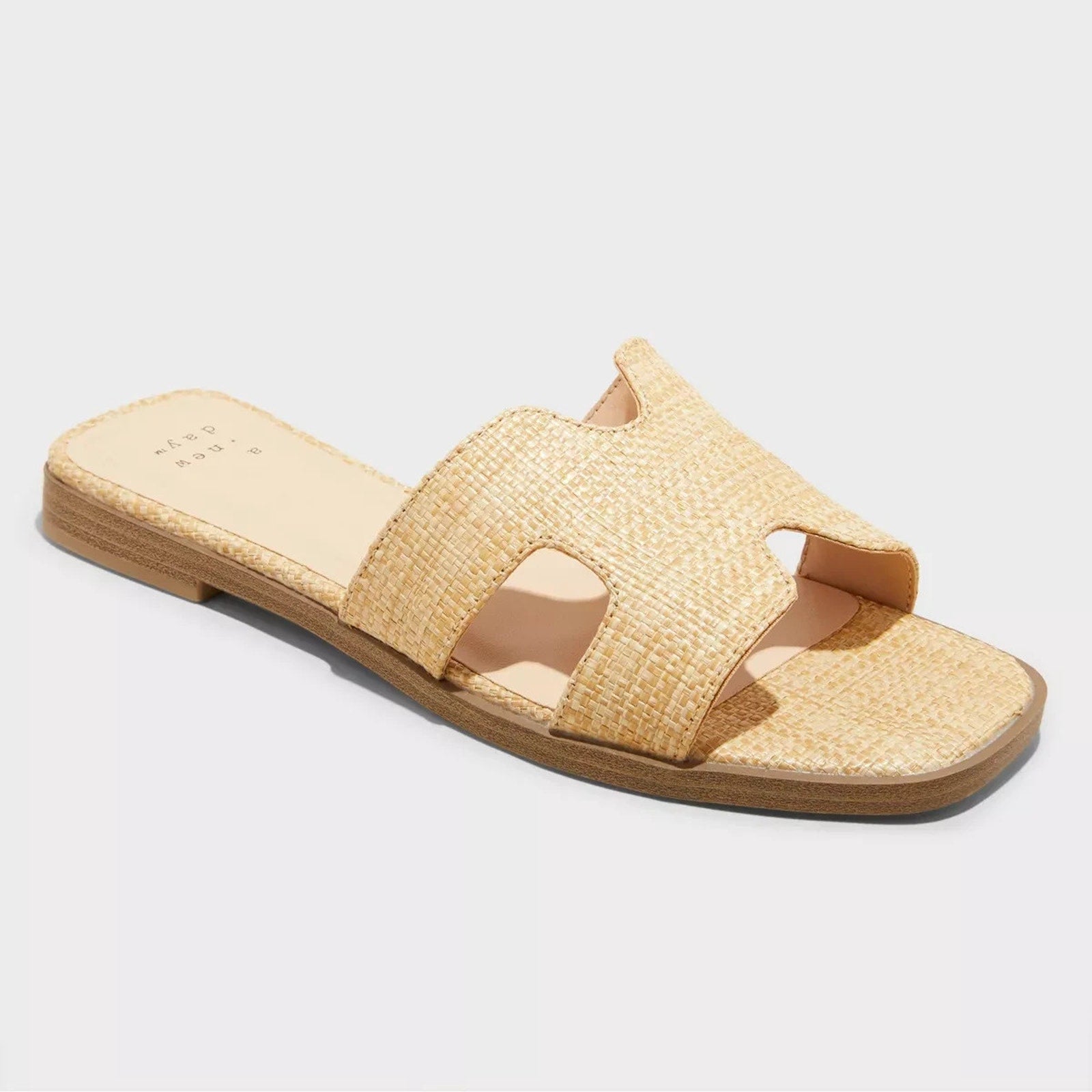 A New Day Nina H-Band Slide Sandals Beige Size 6 Block Heel Slip-On