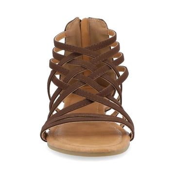 Journee Collection Hanni Brown Gladiator Sandals Size 10M Flat Zip Back