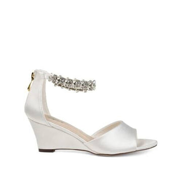 Journee Collection Connor White Wedge Sandals Size 11M with Rhinestones
