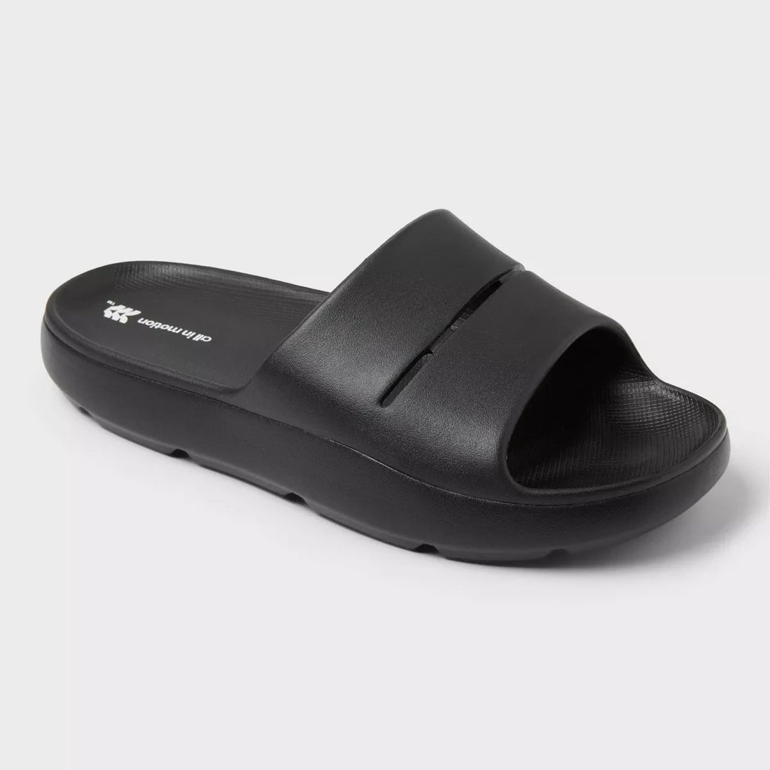men Black slide sandal on a light gray background