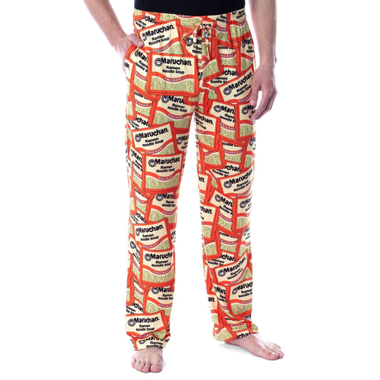 Maruchan Men's Ramen Noodles Soup Chicken Flavor Pajama Pants - Size M, Orange Front View