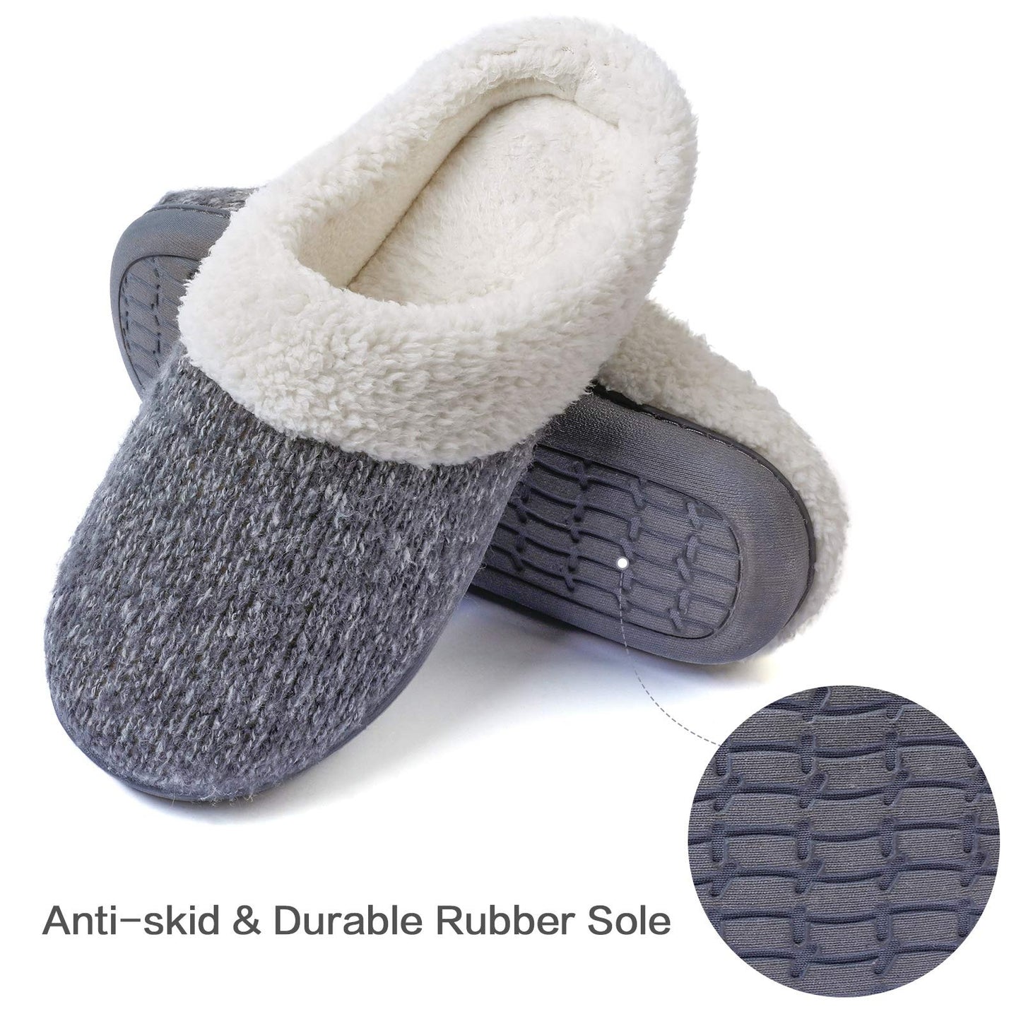 Women's Cozy Slippers, Knitted Memory Foam Plush House Shoes Gray, Small / 5-6