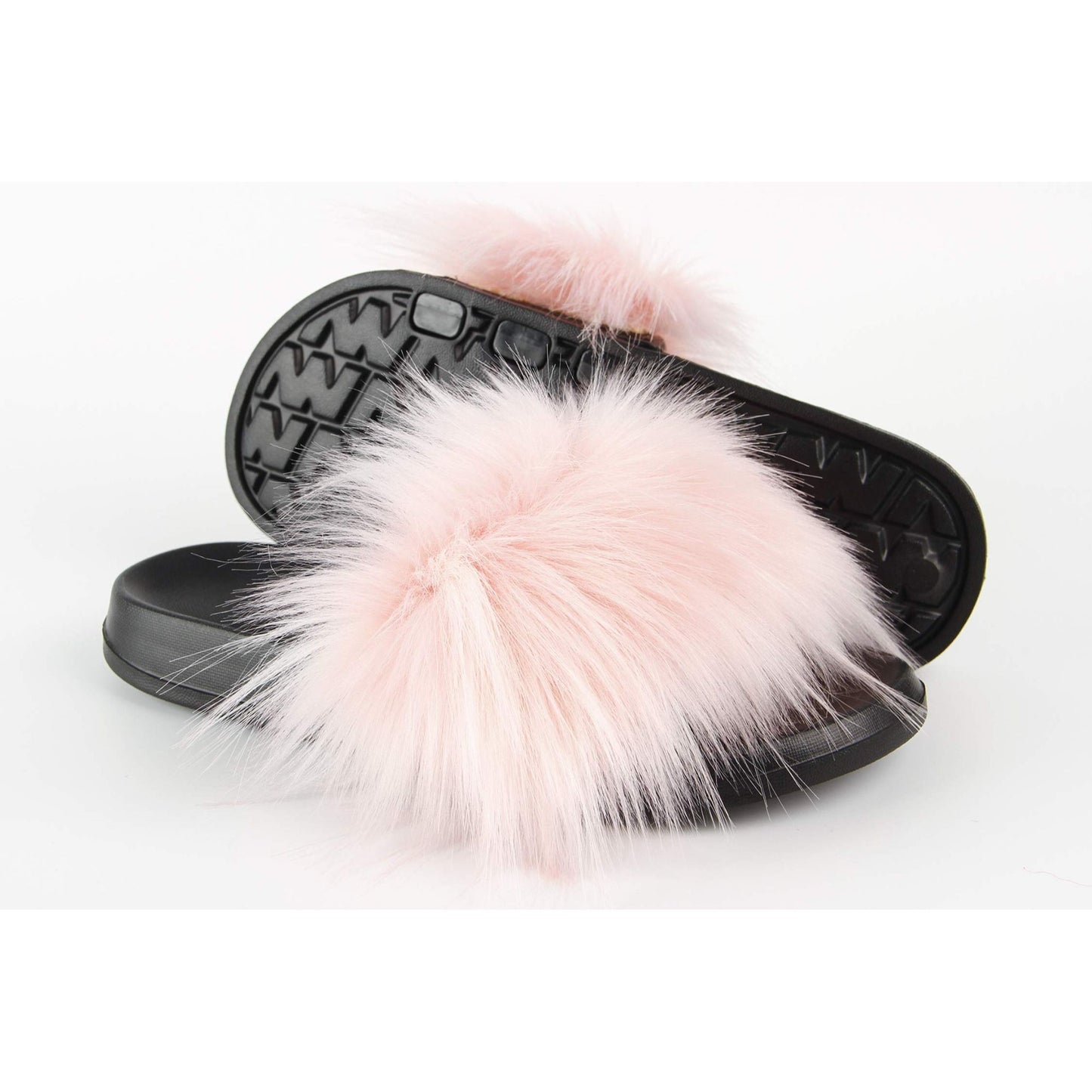 Women's Faux Fur Slippers, Pink Size 6 Open Toe Comfortable Fluffy Slippers