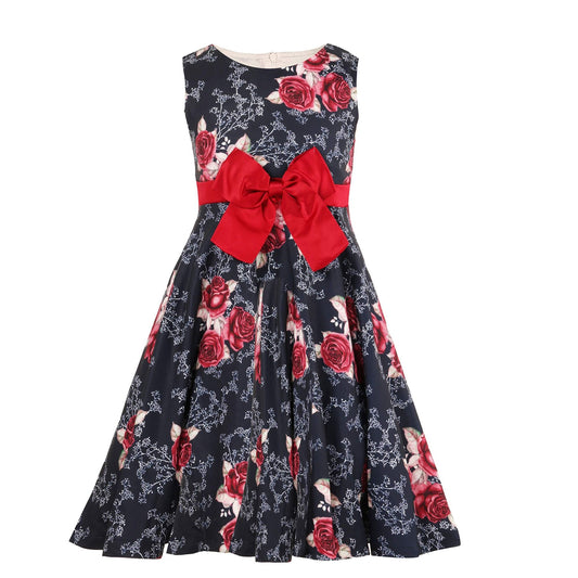 Little Girl Floral Dress, Size 5 Sleeveless Bow Front Dress