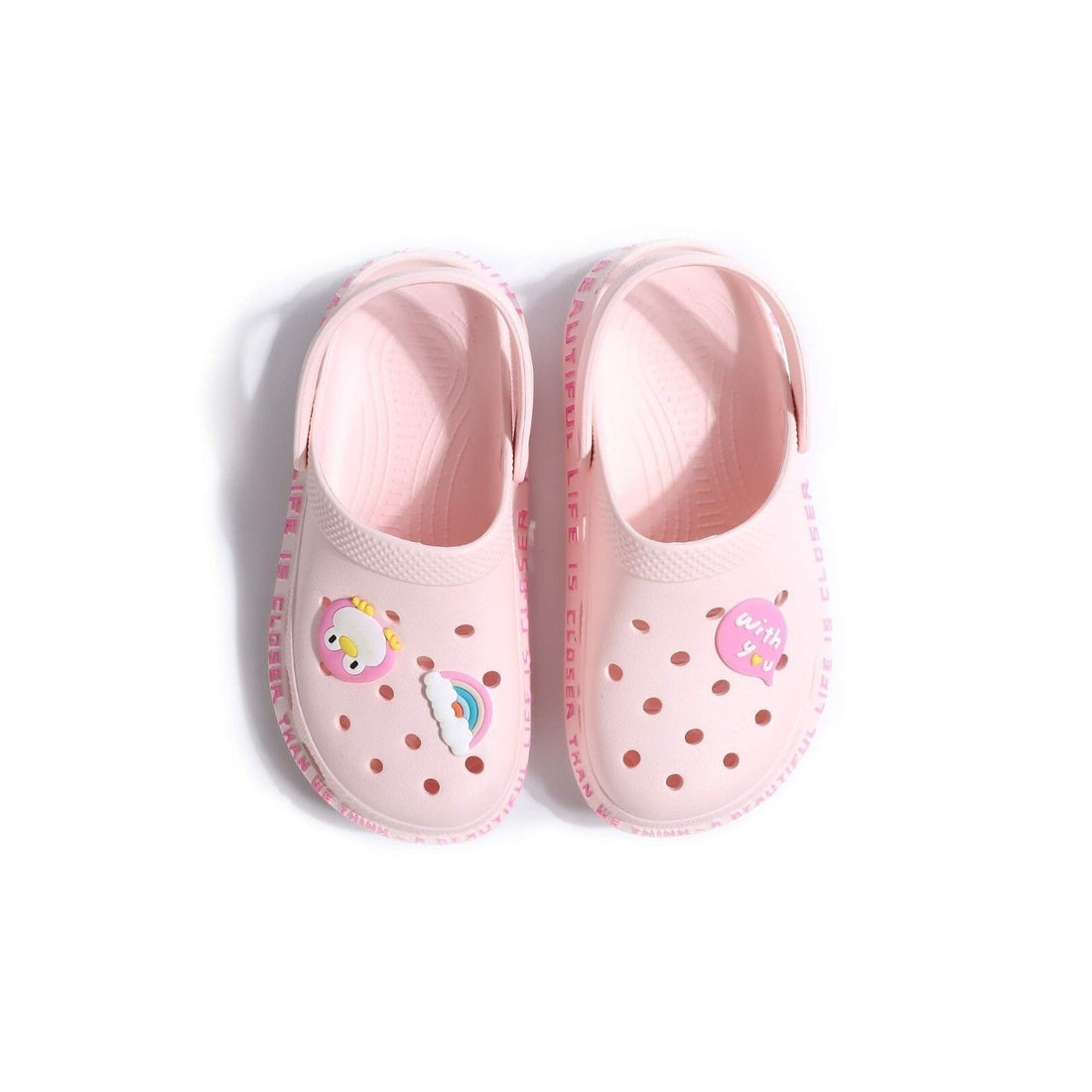 Big Girls' Pink Clog Sandals with Charms – Size 6