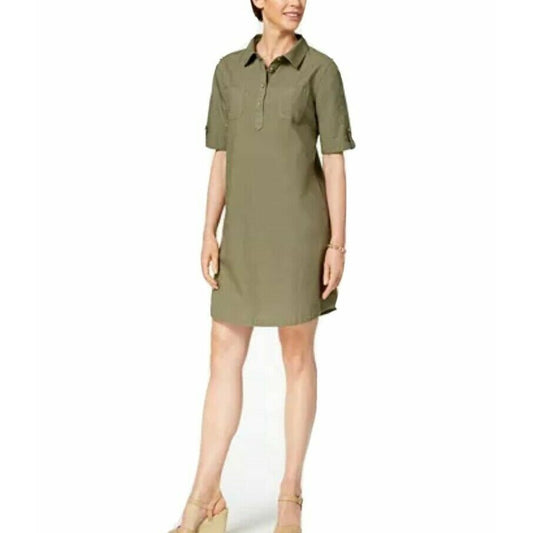 Karen Scott Casual Dress, Green Shirt Dress