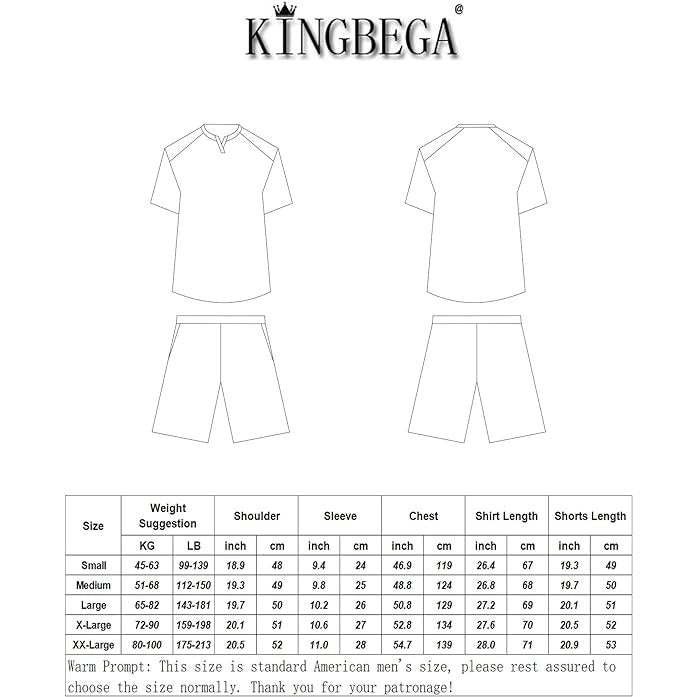 KINGBEEGA Men's Pajama Short Set - Size Medium Short Sleeve Cotton Pajama Shorts and Top
