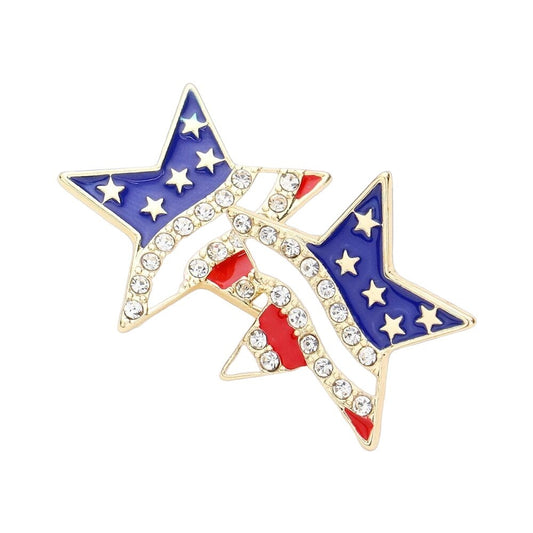 Women's USA Flag Enamel Star Stud Earrings, Front View