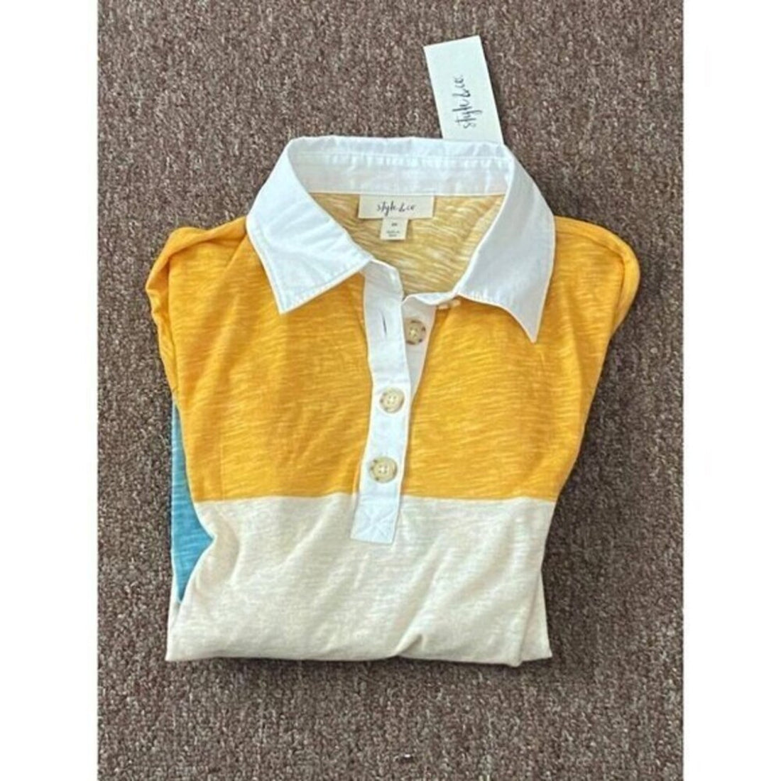 Style & Co Women's Striped Long Sleeve Polo Shirt - Size XS Oatmeal Combo
