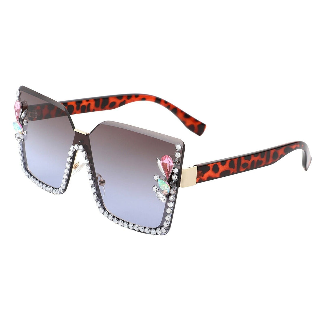 Half Rim Rhinestones Sunglasses Women's Oversized Square Shades UV400 #102