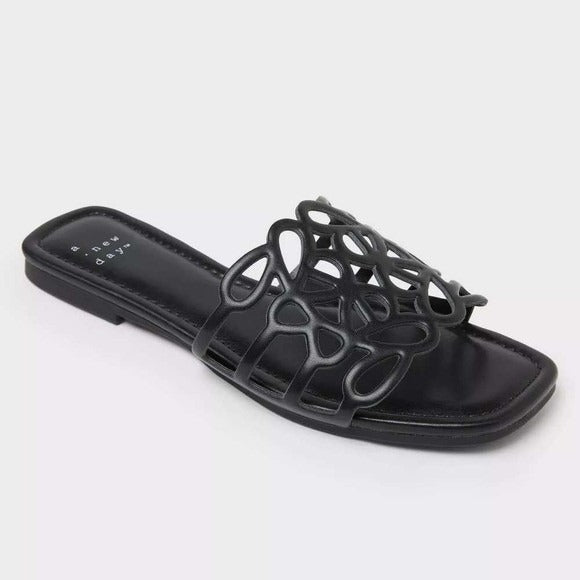 Women's Slide Sandals A New Day Fiona Black Size 8W New With Tags