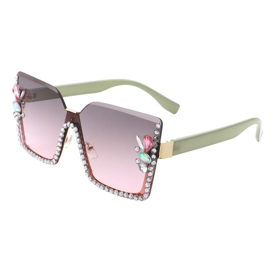 Half Rim Rhinestones Sunglasses Women's Oversized Square Shades UV400 #103