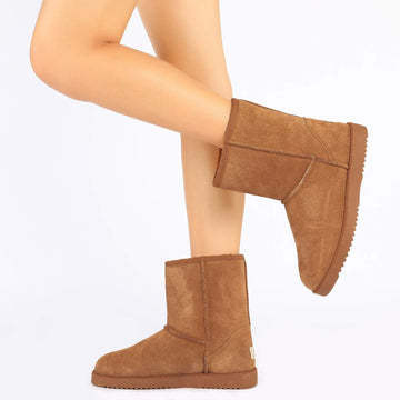 Women’s Chestnut Brown Winter Boots Size 10 – Mid-Calf Suede Snow Boots