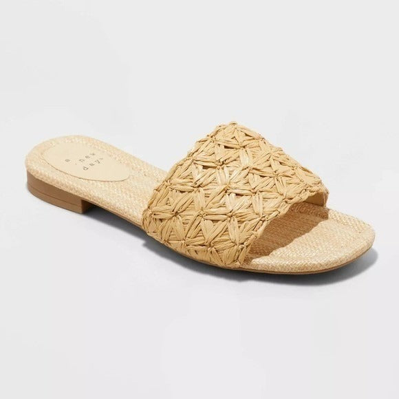Women's Ariella Woven Raffia Slide Sandals – A New Day Tan Size 6 New With Tags