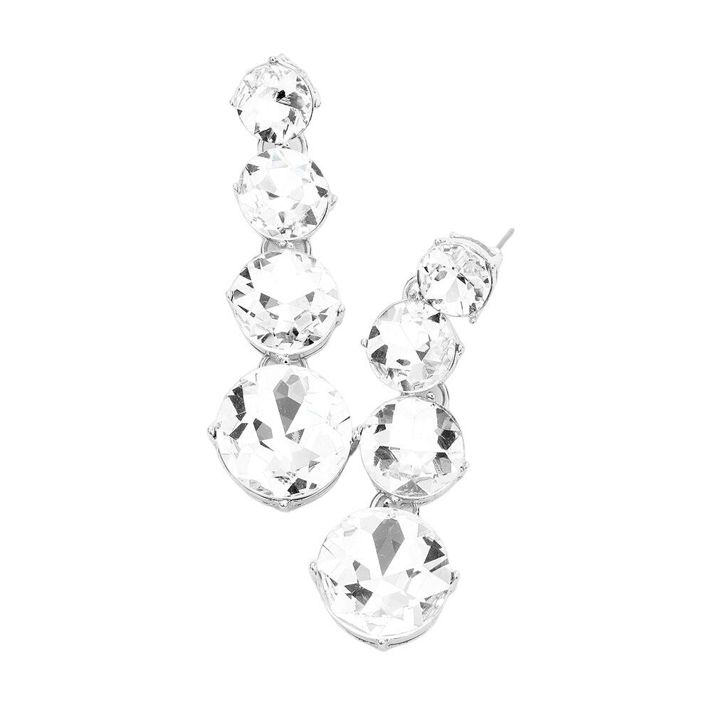 Women's Dangle Earrings 2.5" Long Round Stone Wedding or Formal Earrings
