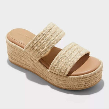 Women's Kayli Jute Two Band Wedge Heels - Universal Thread Tan Size 11