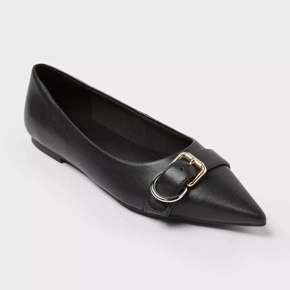 Women’s Valentina Pointed Toe Flats Black Buckle