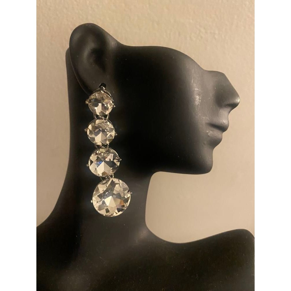 Women's Red Dangle Earrings 2.5" Long Round Stone Wedding or Formal Earrings