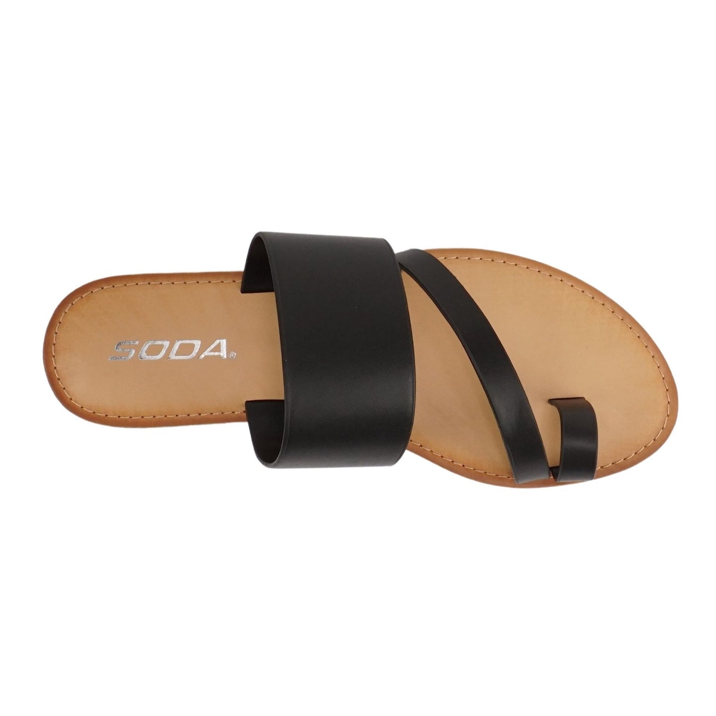 SODA Women's Black Strappy Flat Sandals - Size 7