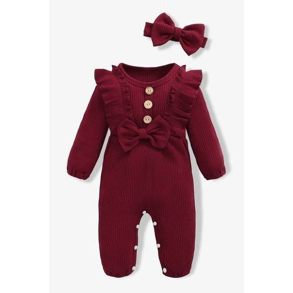 Baby Girl Burgundy Jumpsuit and Headband Set, Size 6/9 and or 9/12 Months