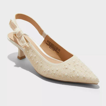 Women’s A New Day Milan Pearl Slingback Heels Ivory Sizes 6-11