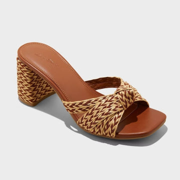 Women’s Aaliyah Raffia Strappy Knot Heels Cognac