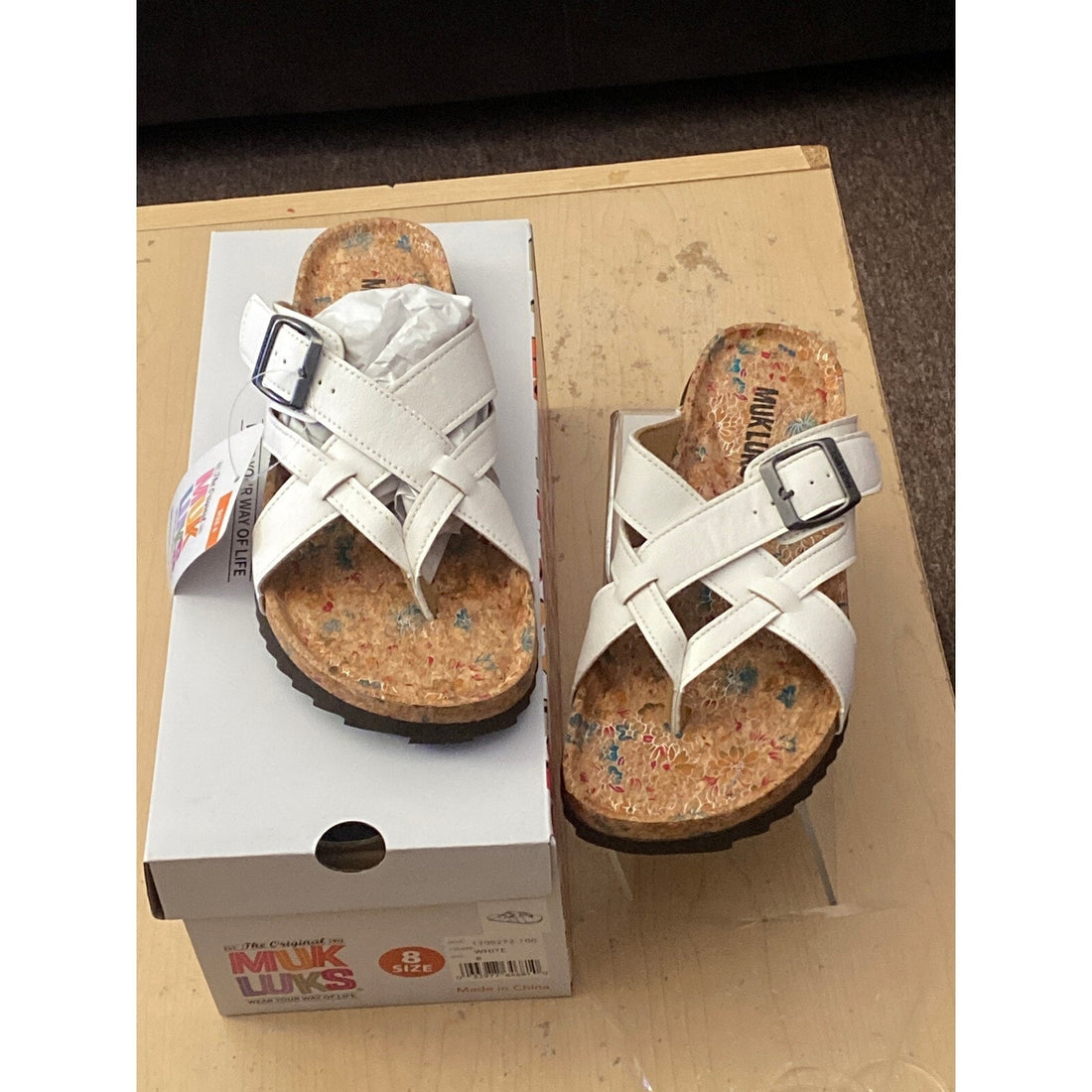 Muk Luks Tanner Terra Turf Women's Sandals - White Slip-On Size 8